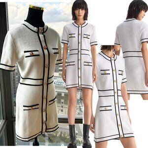 🆕 KARL LAGERFELD 🧿 NWT Classic Knit Dress with Embroidered Monogram, White, M